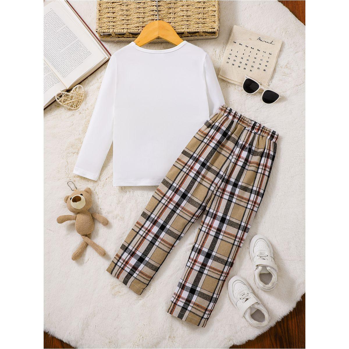 طقم من بنطال بطبعة مربعات وتيشيرت بطبعة جرافيك-boys-clothing-setsandcoords-image-2
