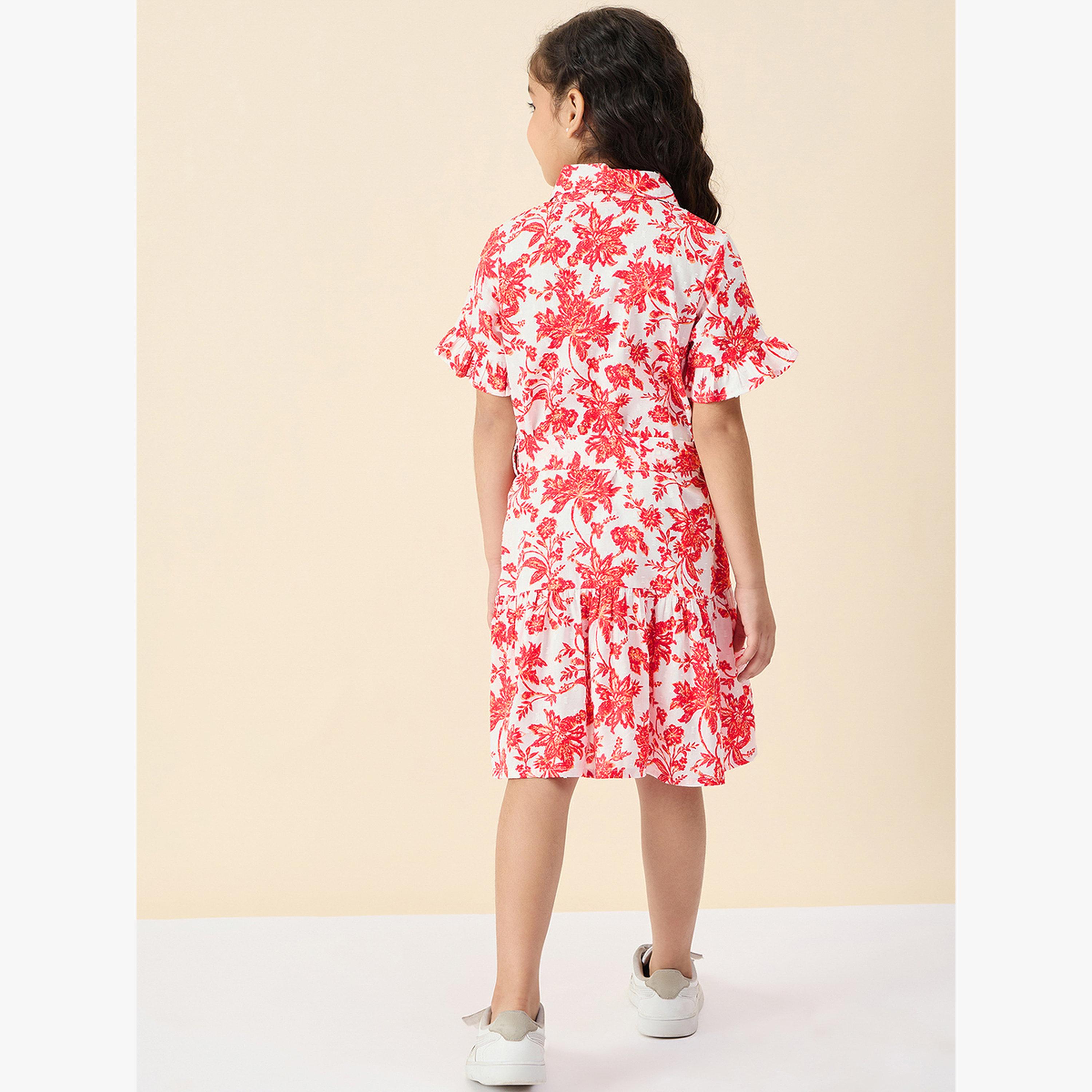 فستان قصير بقصة واسعة وطبعة زهور-girls-clothing-dressesandjumpsuits-image-4