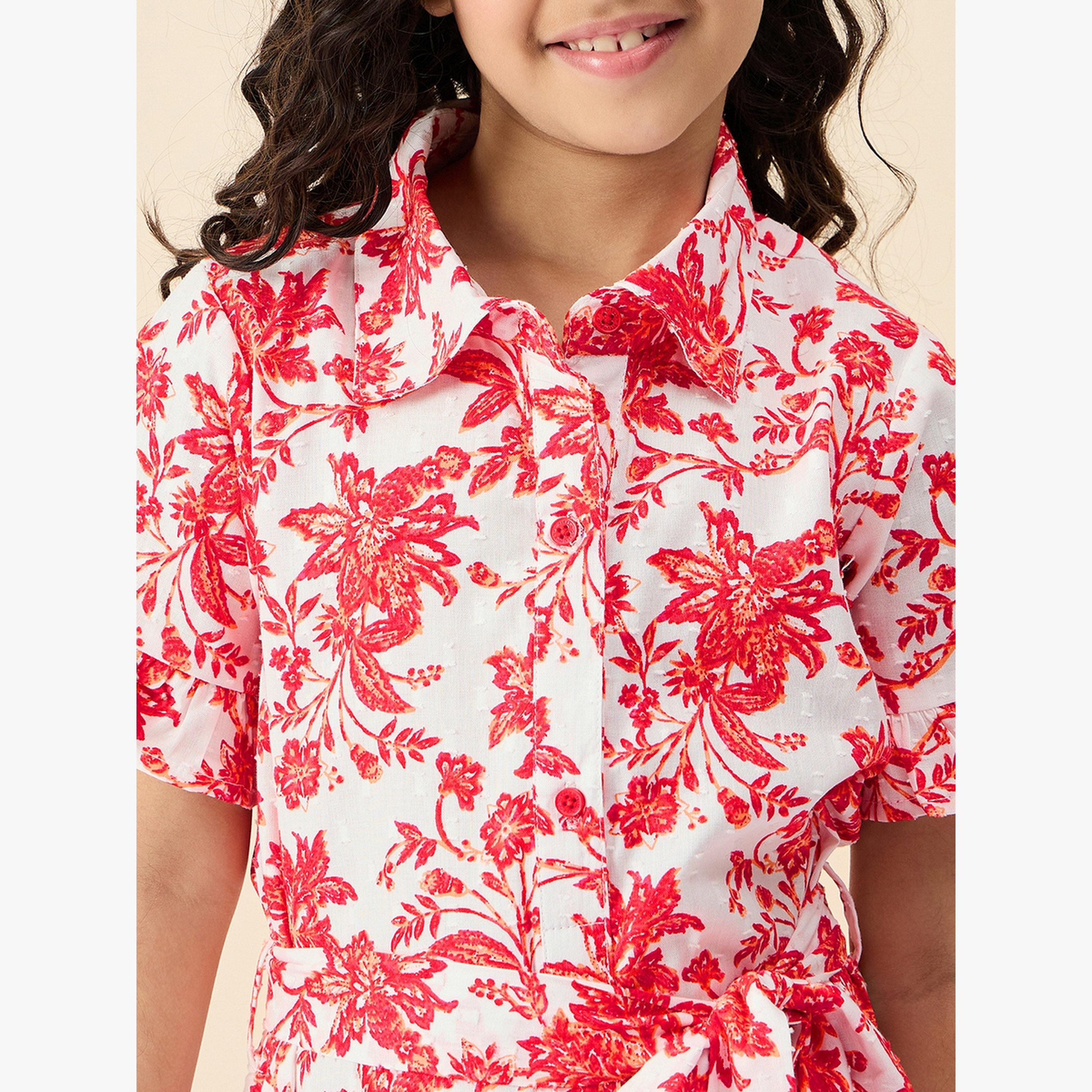 فستان قصير بقصة واسعة وطبعة زهور-girls-clothing-dressesandjumpsuits-image-5