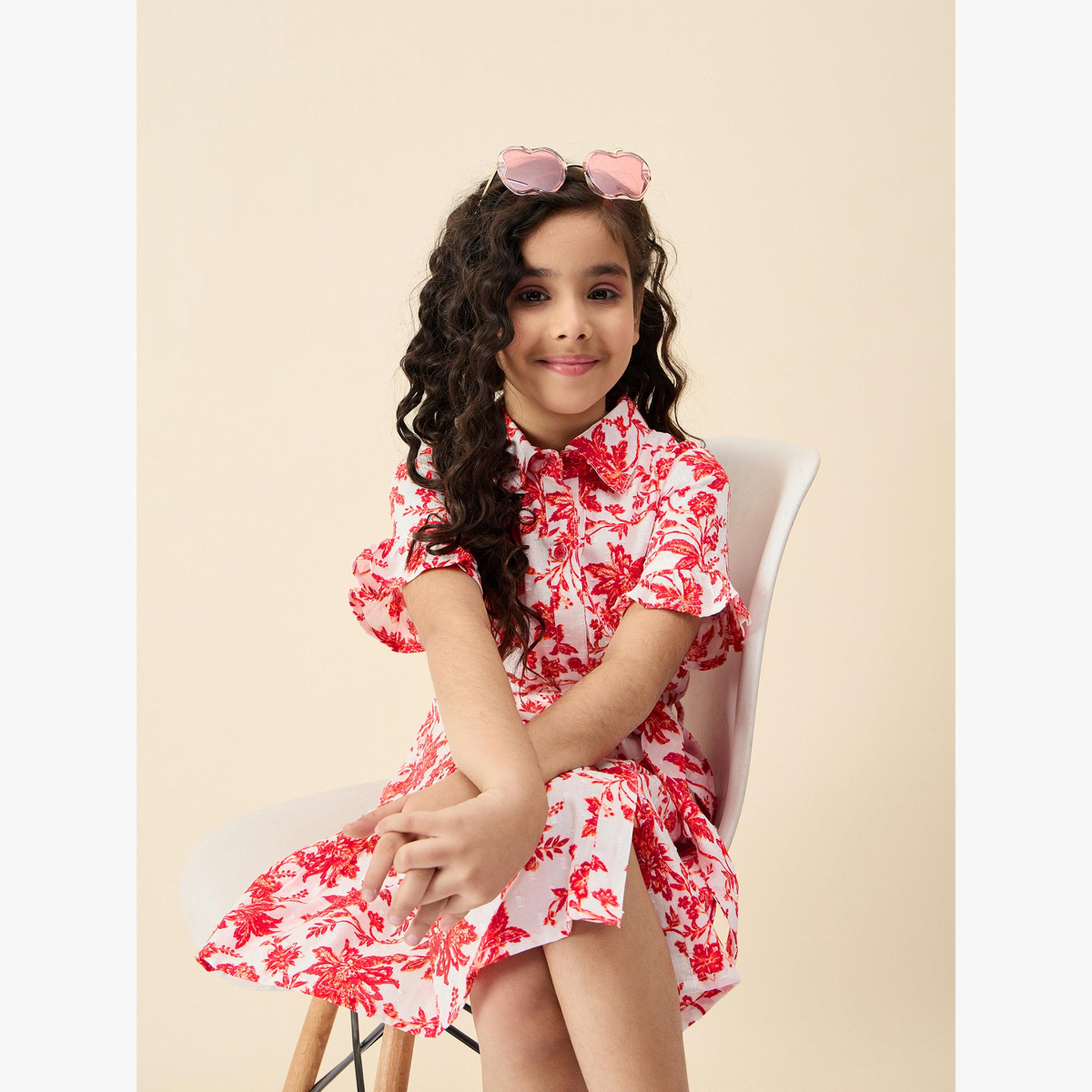فستان قصير بقصة واسعة وطبعة زهور-girls-clothing-dressesandjumpsuits-image-6