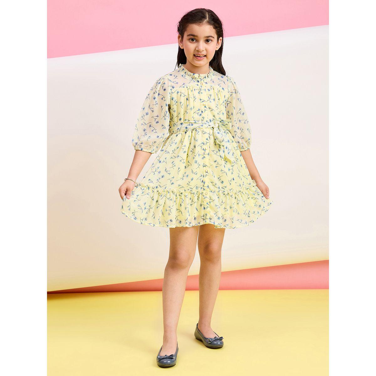 Stylo Bug Flower Print High Neck Dress with Tie Belt-girls-clothing-dressesandjumpsuits-image-2