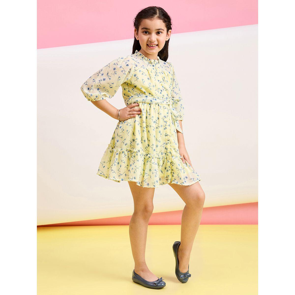فستان بياقة عالية وطبعة زهور مع ربطة خصر-girls-clothing-dressesandjumpsuits-image-3