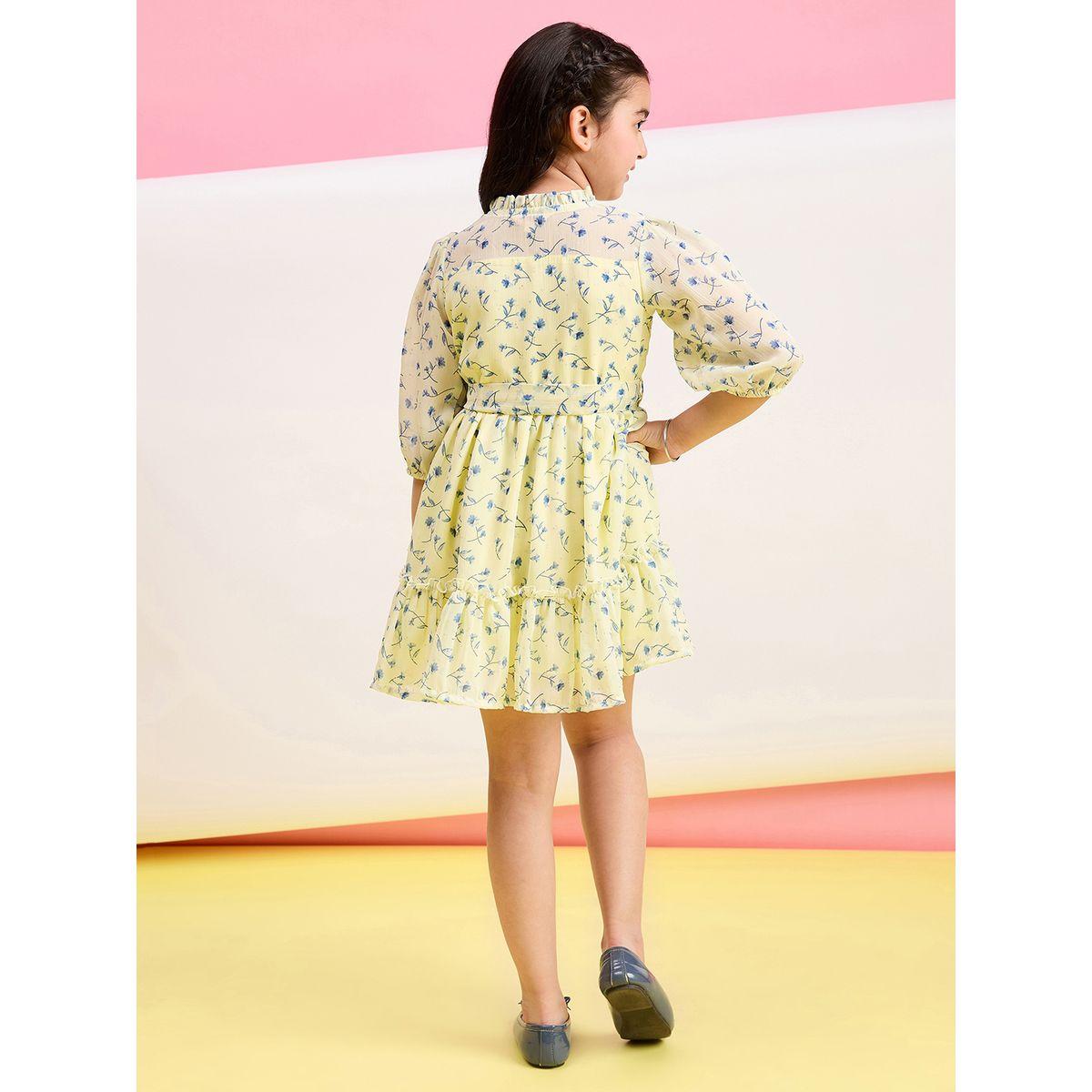 Stylo Bug Flower Print High Neck Dress with Tie Belt-girls-clothing-dressesandjumpsuits-image-4