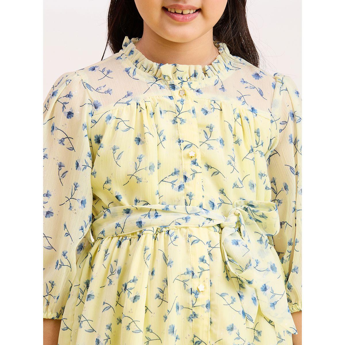 Stylo Bug Flower Print High Neck Dress with Tie Belt-girls-clothing-dressesandjumpsuits-image-5