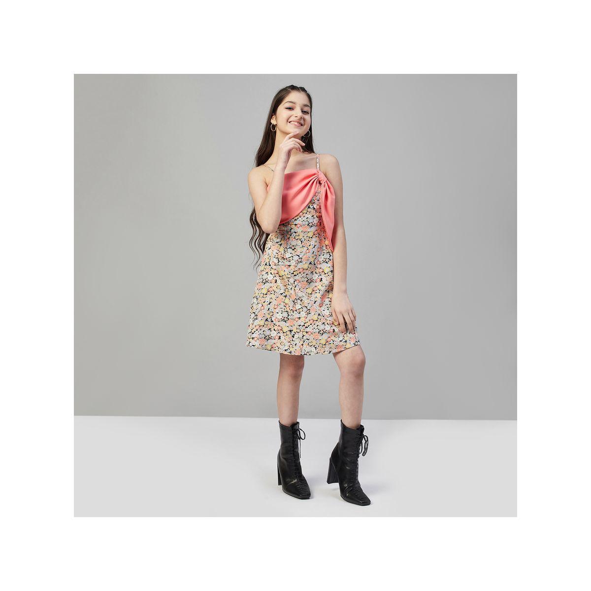 Stylo Bug Flower Print Tie-Up Detail Dress-girls-clothing-dressesandjumpsuits-image-4