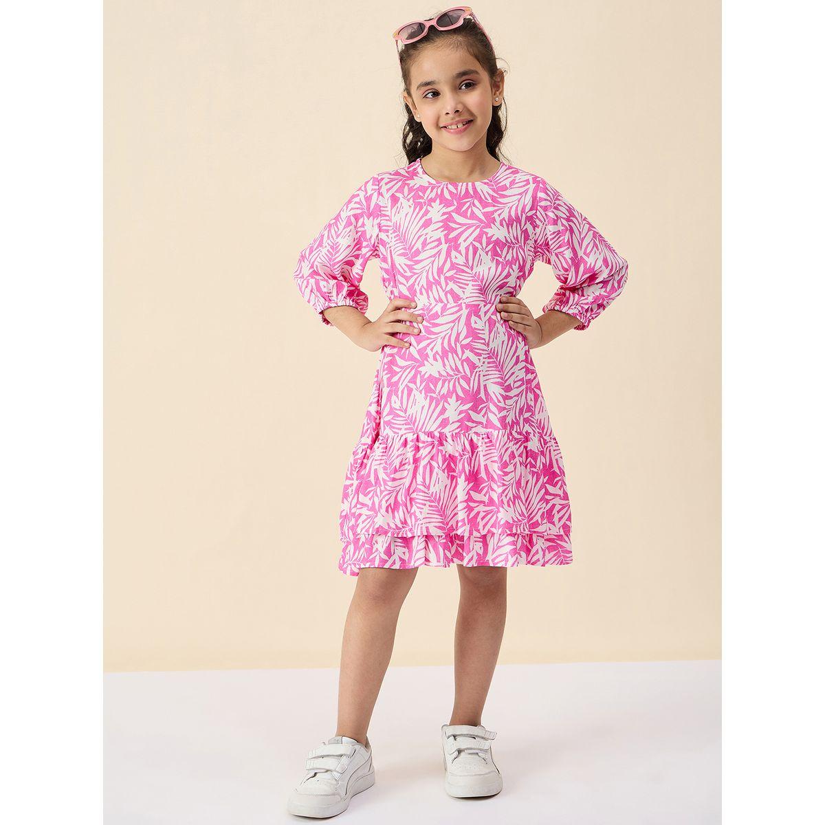 Stylo Bug Leaf Print Round Neck Dress-girls-clothing-dressesandjumpsuits-image-2