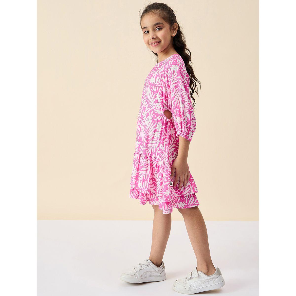 Stylo Bug Leaf Print Round Neck Dress-girls-clothing-dressesandjumpsuits-image-3