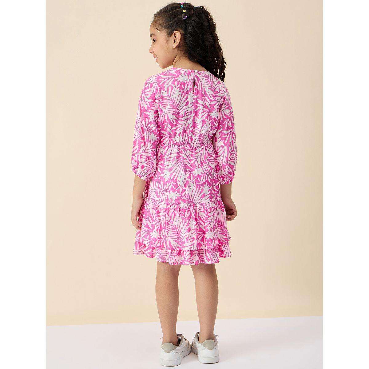 Stylo Bug Leaf Print Round Neck Dress-girls-clothing-dressesandjumpsuits-image-4