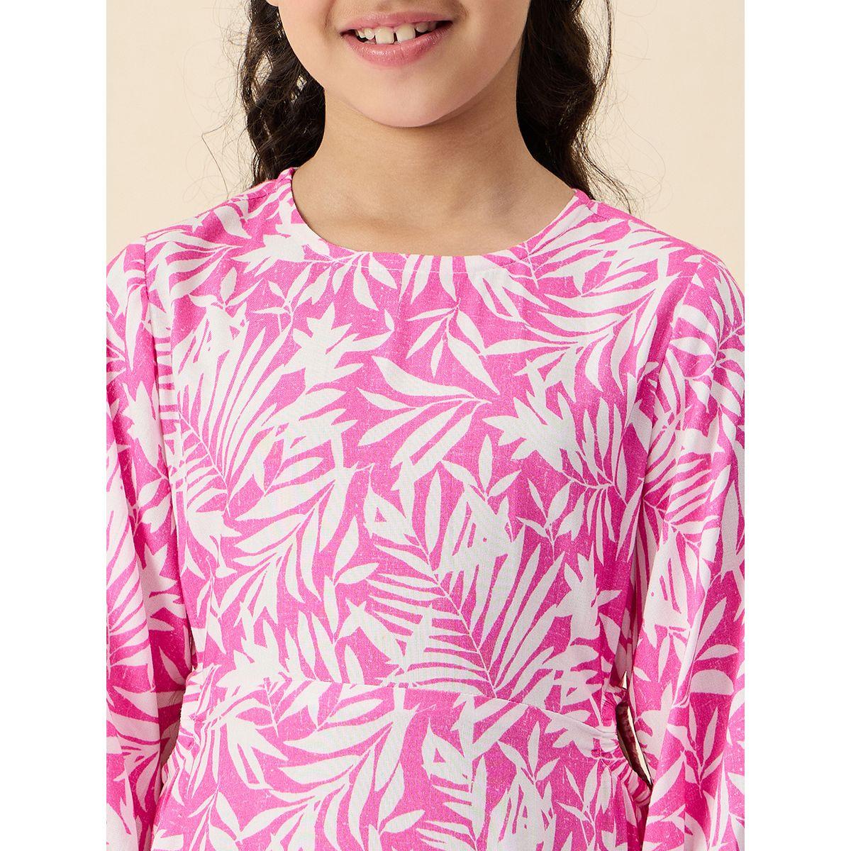 Stylo Bug Leaf Print Round Neck Dress-girls-clothing-dressesandjumpsuits-image-5