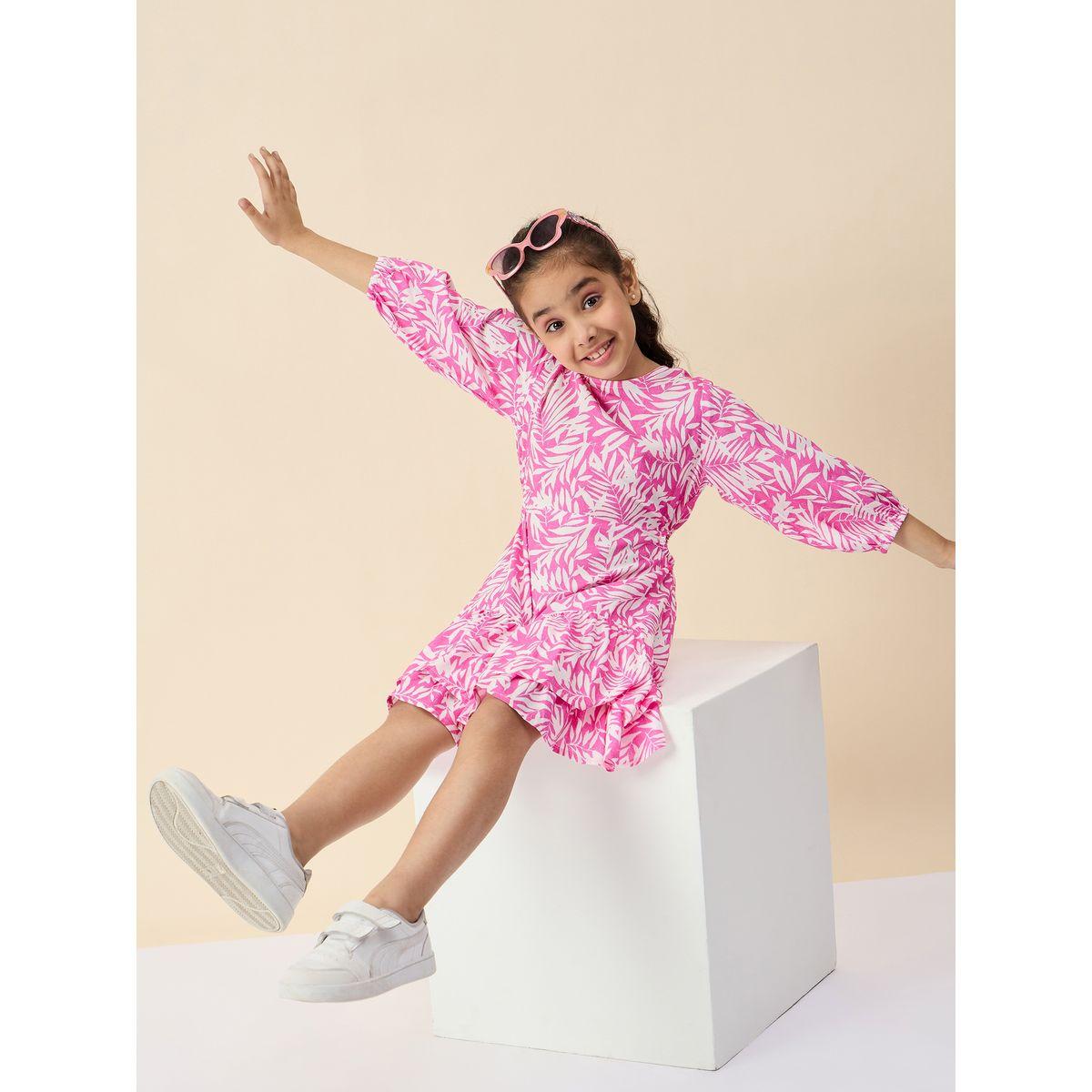 Stylo Bug Leaf Print Round Neck Dress-girls-clothing-dressesandjumpsuits-image-6