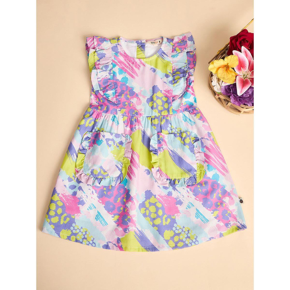 Stylo Bug All Over Print Dress with Patch Pocket-girls-clothing-dressesandjumpsuits-image-1