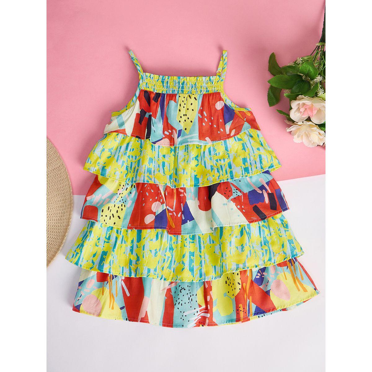 Stylo Bug All Over Print Strappy Layered Dress-girls-clothing-dressesandjumpsuits-image-1