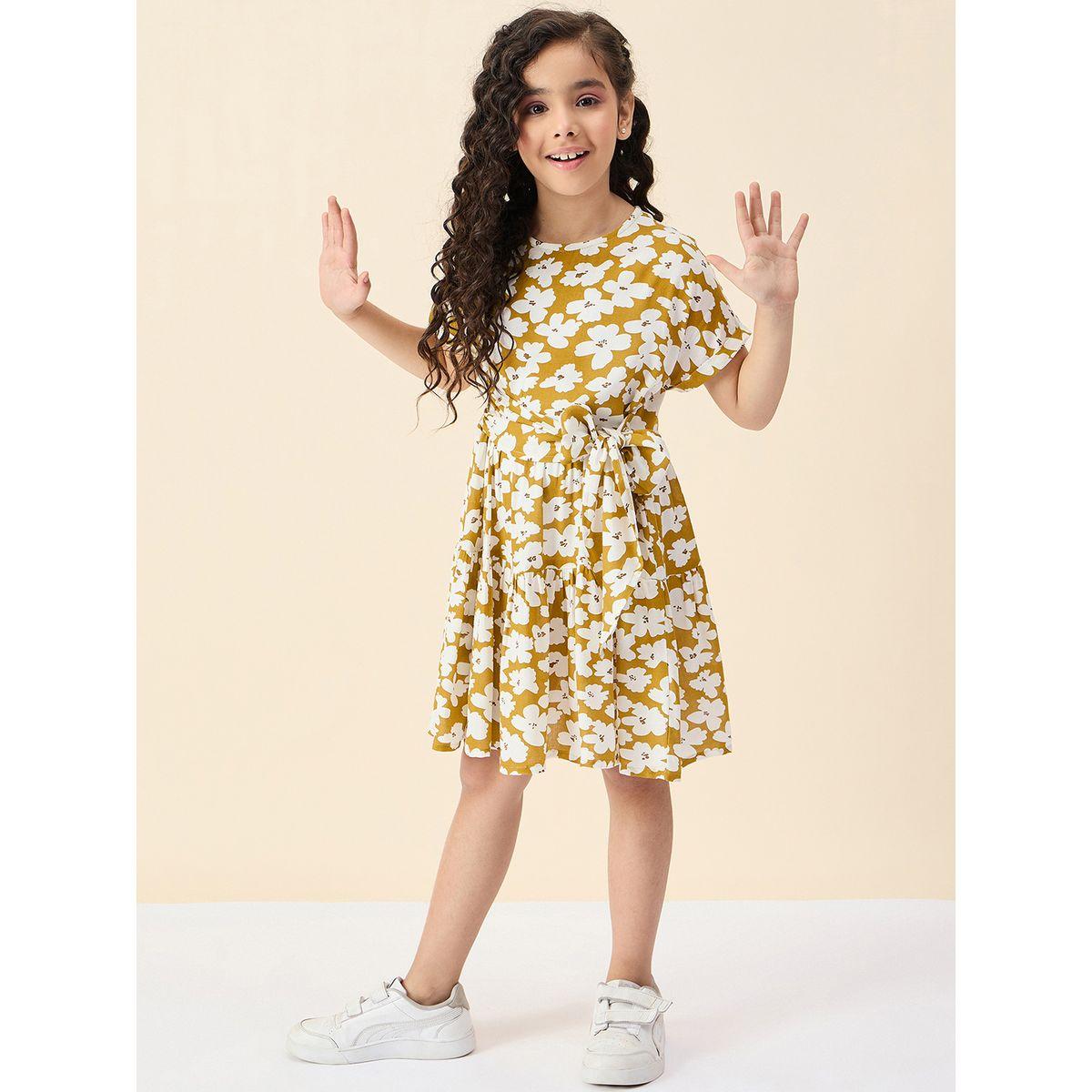 Stylo Bug Floral Print Self Tie Belt Dress-girls-clothing-dressesandjumpsuits-image-1