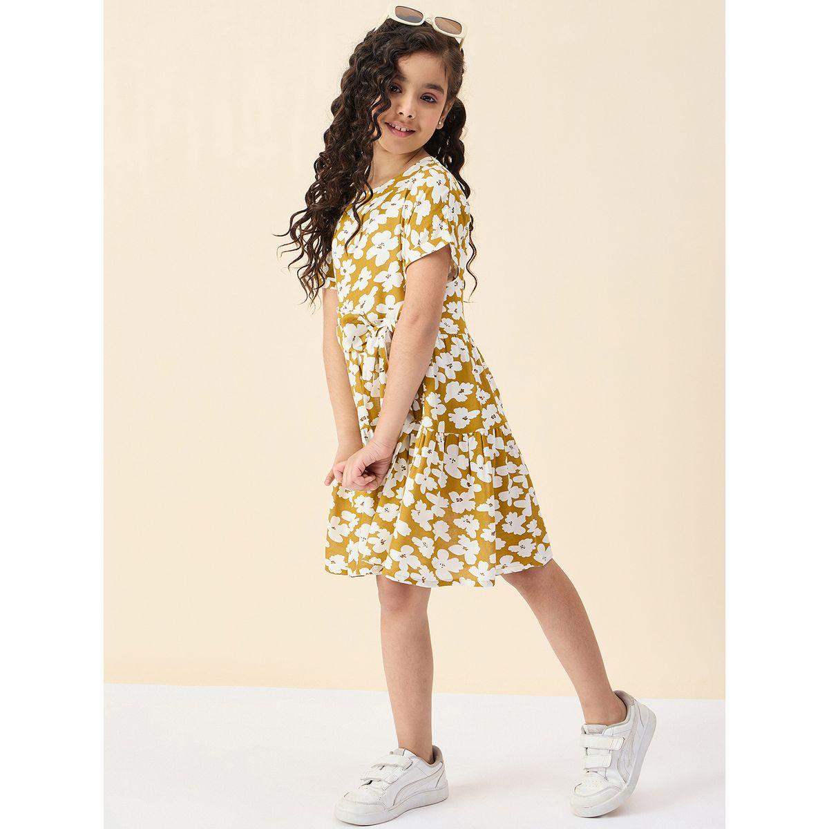Stylo Bug Floral Print Self Tie Belt Dress-girls-clothing-dressesandjumpsuits-image-2
