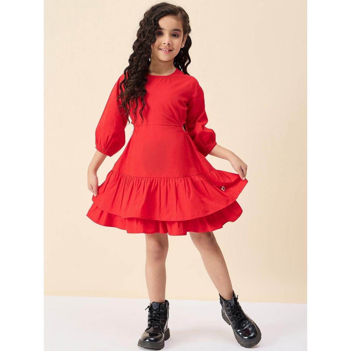 فستان سادة بياقة دائرية مع تفاصيل طبقات-girls-clothing-dressesandjumpsuits-image-6