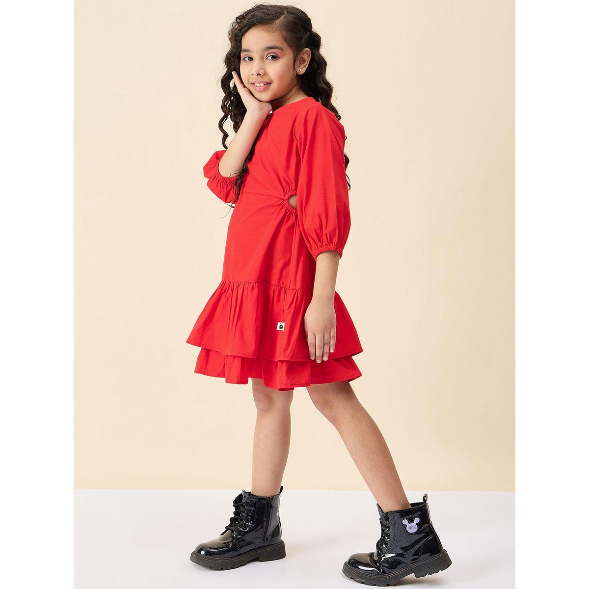 Stylo Bug Solid Round Neck Layered Dress-girls-clothing-dressesandjumpsuits-image-3