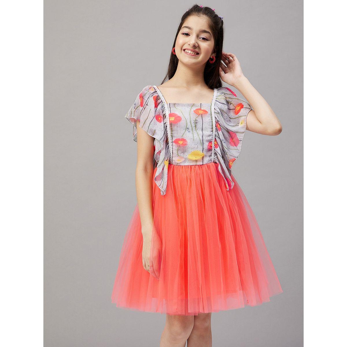 Stylo Bug Frill Sleeve Printed Dress with Mesh Insert-girls-clothing-dressesandjumpsuits-image-1