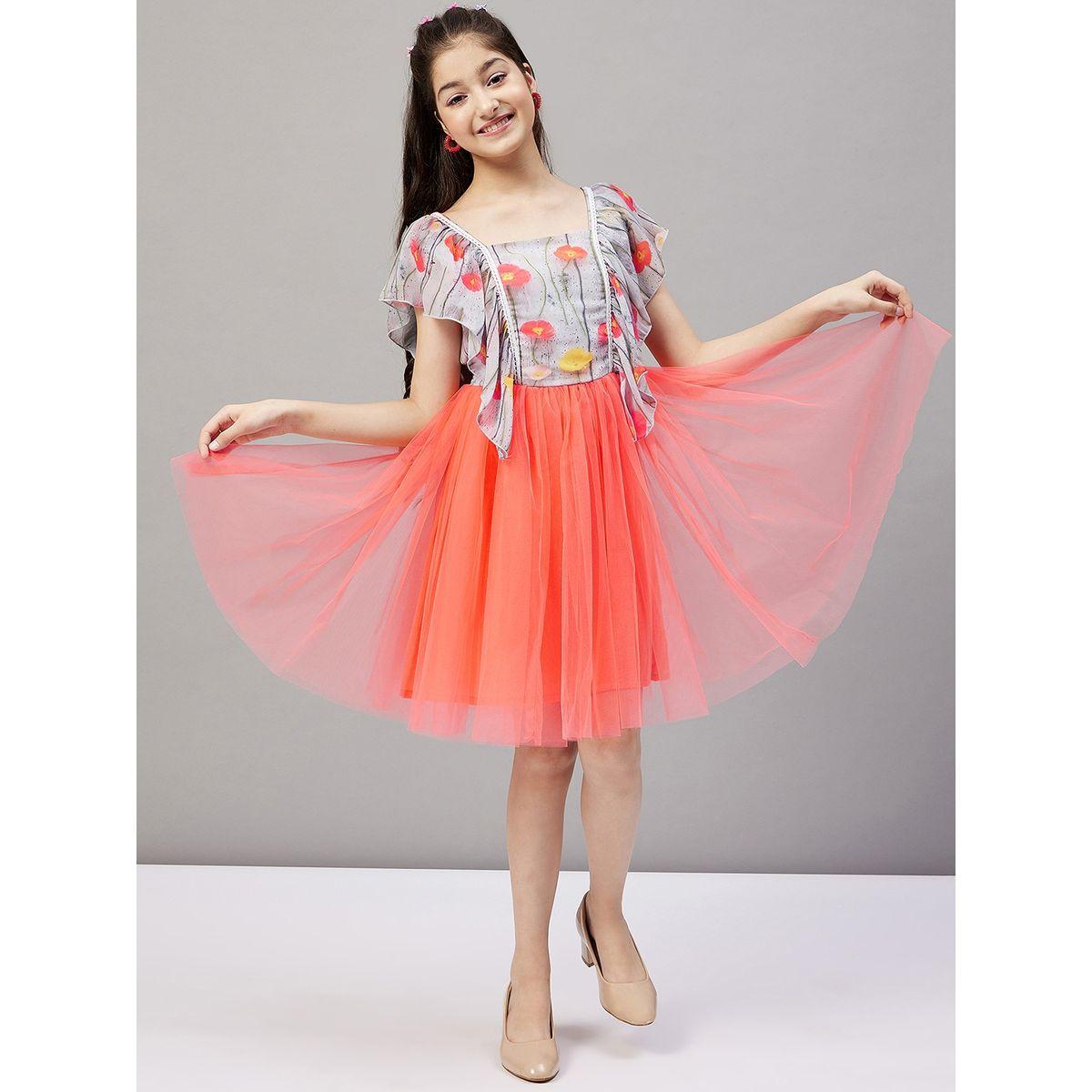 Stylo Bug Frill Sleeve Printed Dress with Mesh Insert-girls-clothing-dressesandjumpsuits-image-2