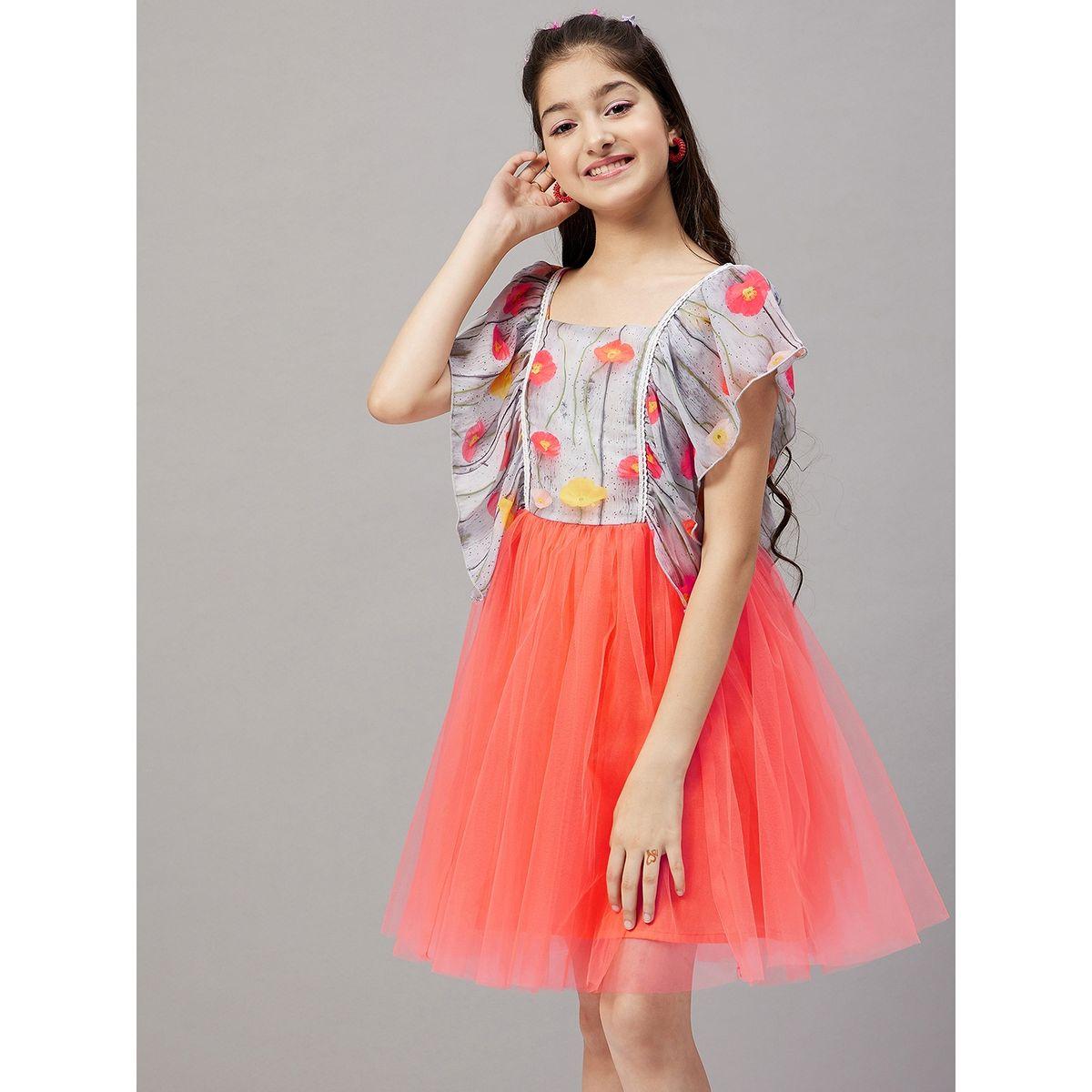 Stylo Bug Frill Sleeve Printed Dress with Mesh Insert-girls-clothing-dressesandjumpsuits-image-3