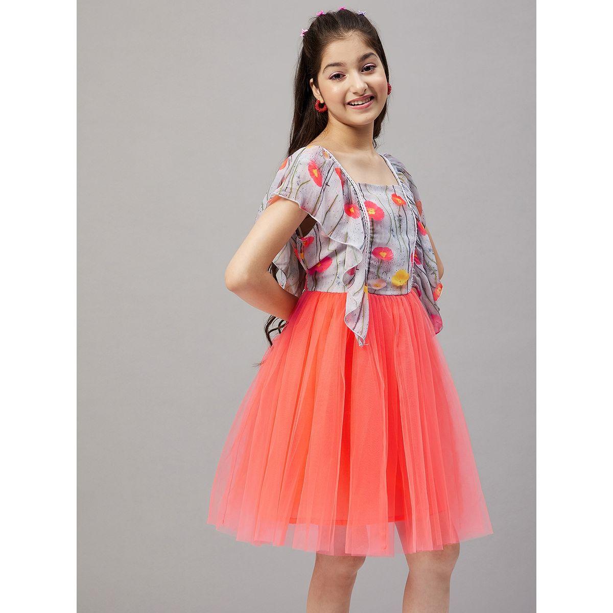 Stylo Bug Frill Sleeve Printed Dress with Mesh Insert-girls-clothing-dressesandjumpsuits-image-4