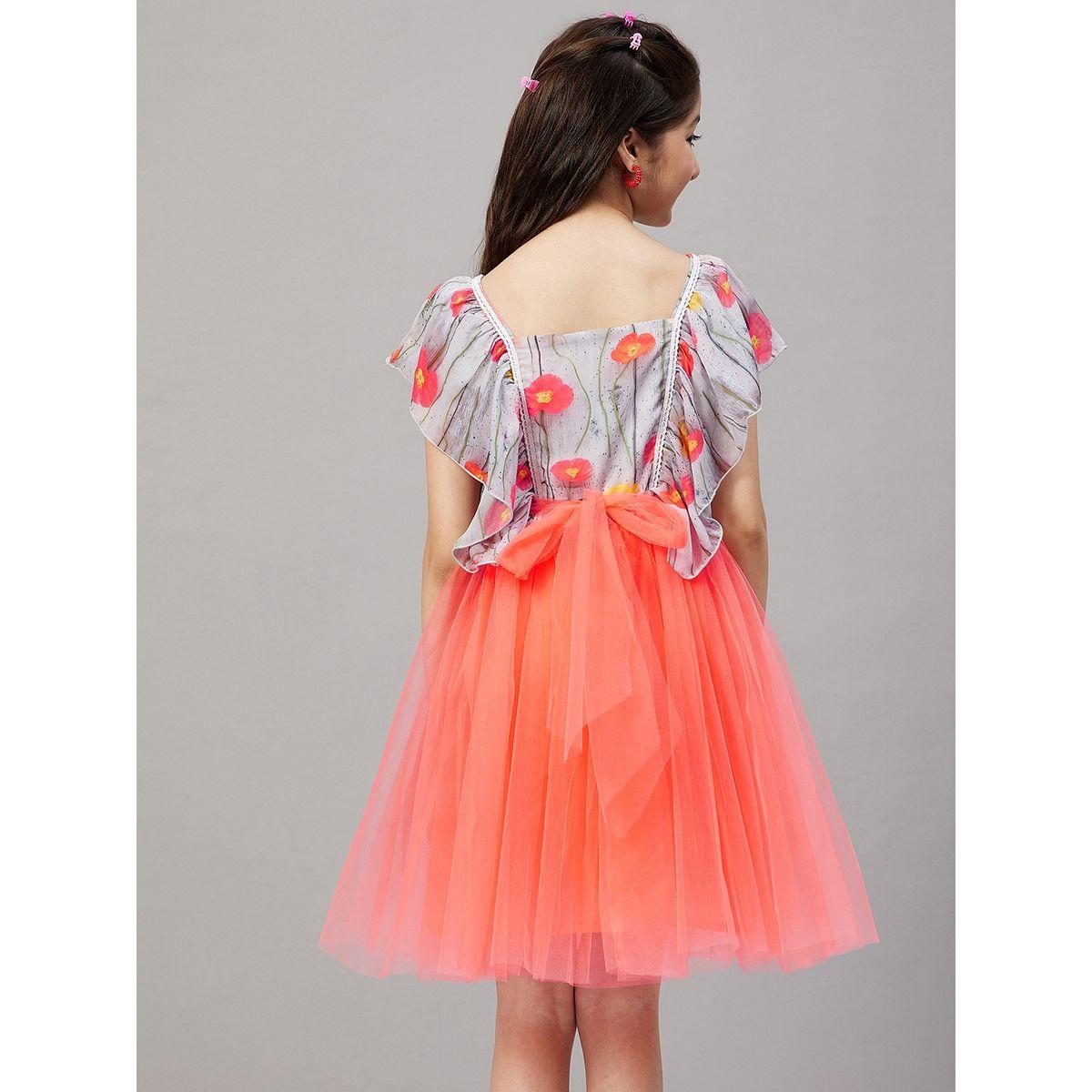Stylo Bug Frill Sleeve Printed Dress with Mesh Insert-girls-clothing-dressesandjumpsuits-image-5