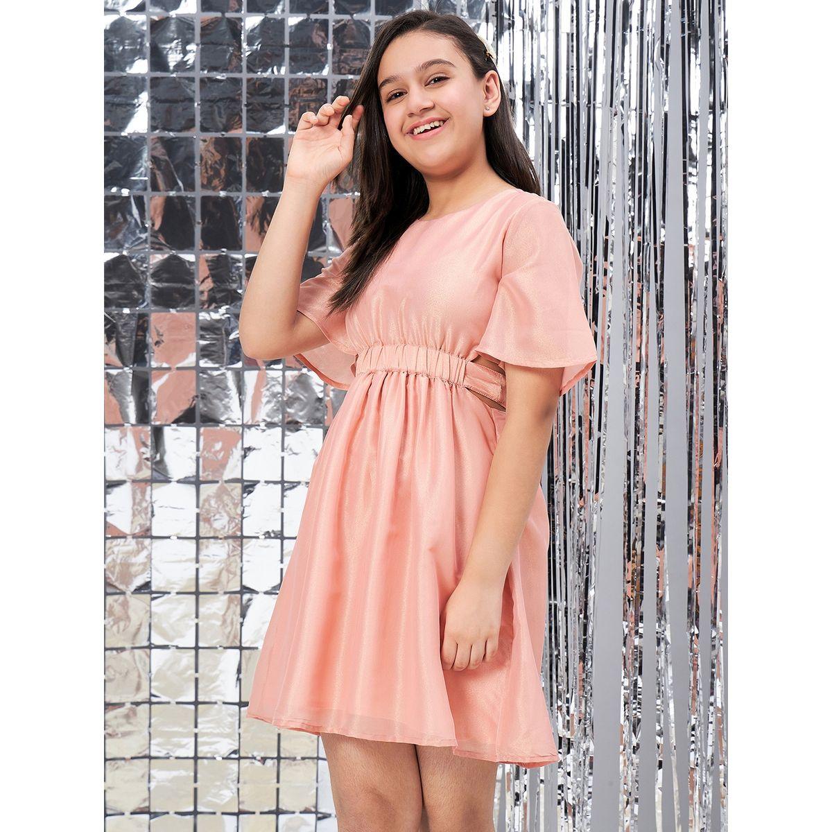 Stylo Bug Solid Round Neck Elastic Waist Dress-girls-clothing-dressesandjumpsuits-image-1