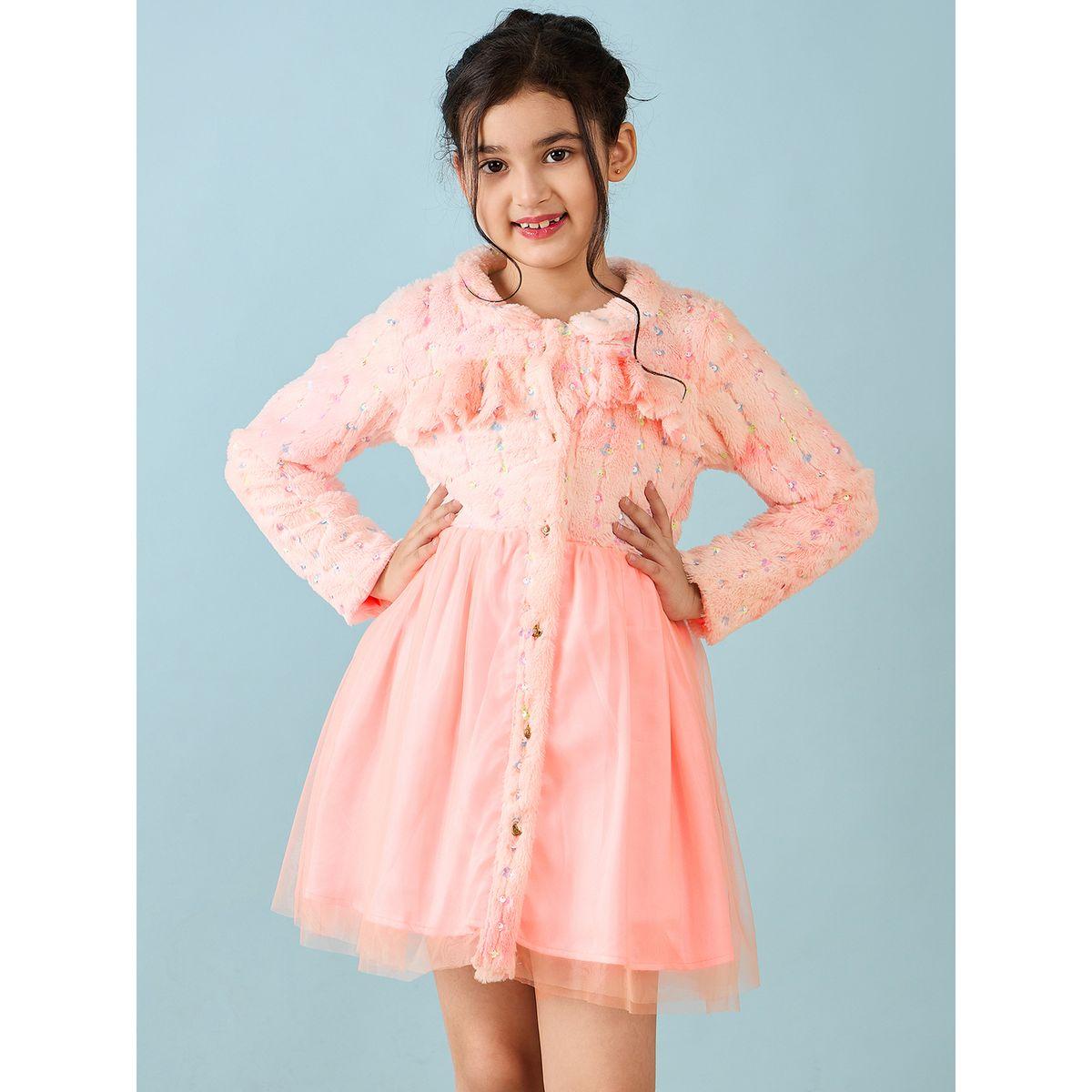 Stylo Bug Sequined Fleece Sleeve Embellished Dress-girls-clothing-dressesandjumpsuits-image-1