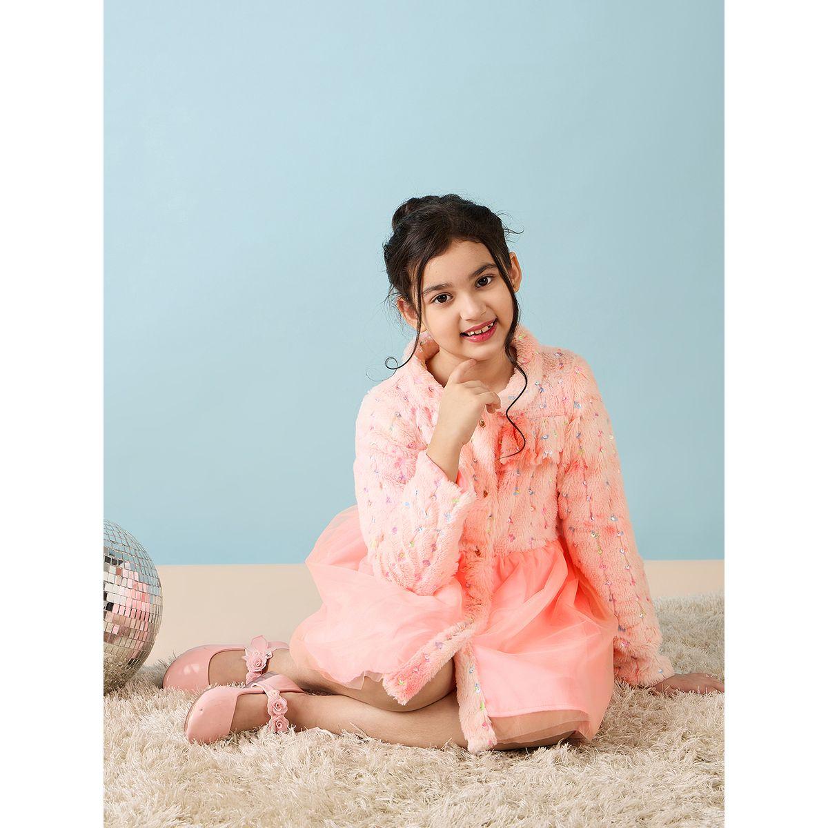 Stylo Bug Sequined Fleece Sleeve Embellished Dress-girls-clothing-dressesandjumpsuits-image-2
