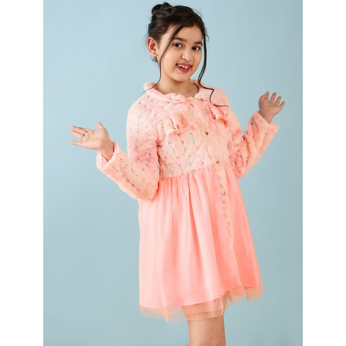 Stylo Bug Sequined Fleece Sleeve Embellished Dress-girls-clothing-dressesandjumpsuits-image-4