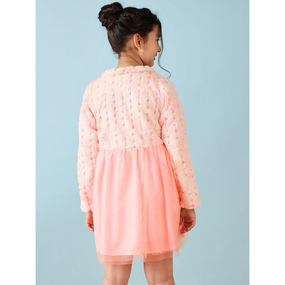 Stylo Bug Sequined Fleece Sleeve Embellished Dress-girls-clothing-dressesandjumpsuits-image-5