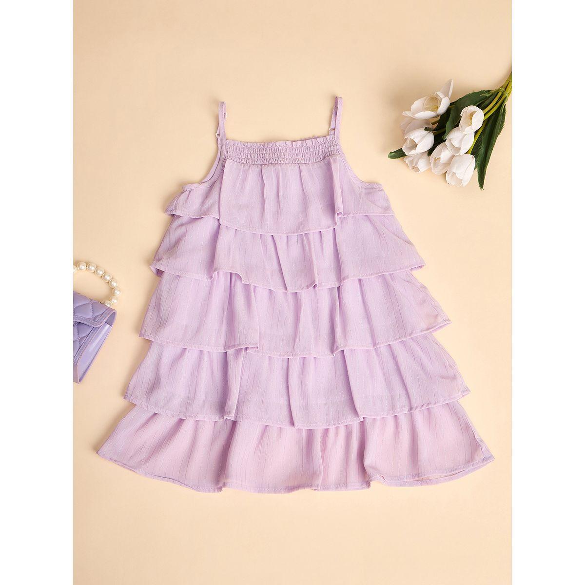 فستان سادة بحمالات مع تفاصيل طبقات-girls-clothing-dressesandjumpsuits-image-1