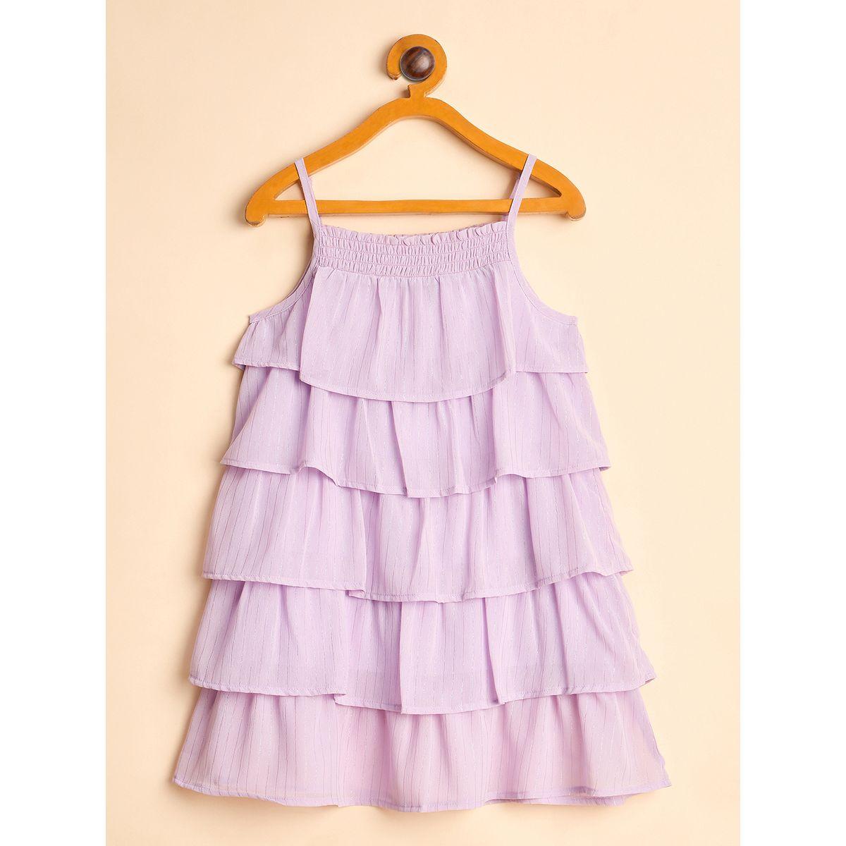 Stylo Bug Purple Solid Strappy Layered Dress-girls-clothing-dressesandjumpsuits-image-2