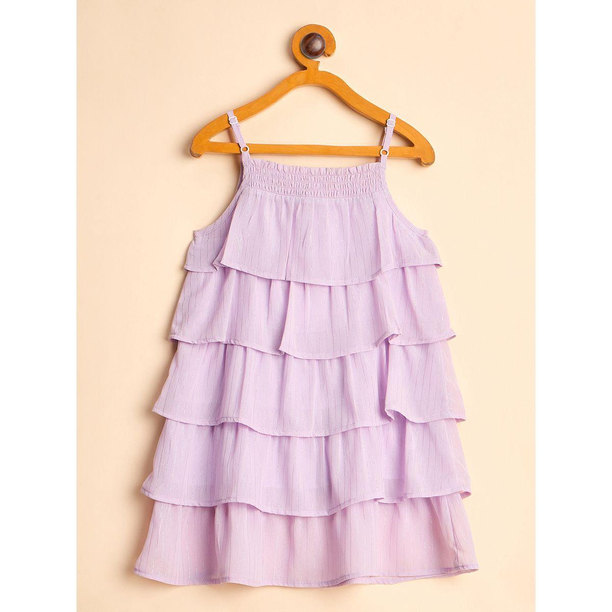 Stylo Bug Purple Solid Strappy Layered Dress-girls-clothing-dressesandjumpsuits-image-3