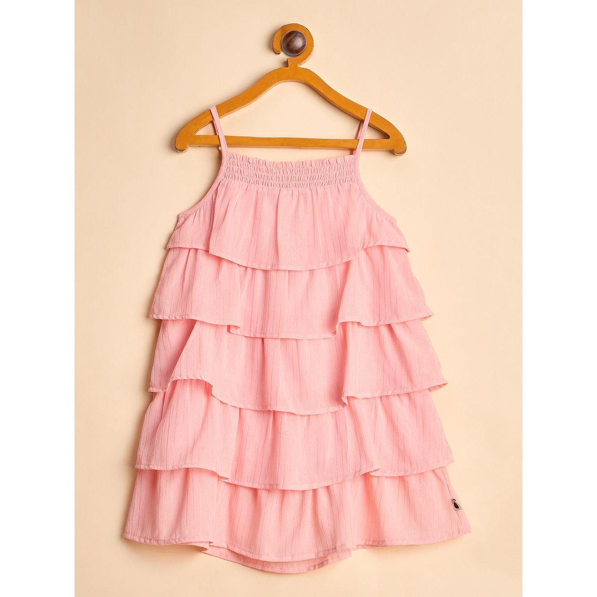 Stylo Bug Peach Solid Strappy Layered Dress-girls-clothing-dressesandjumpsuits-image-2