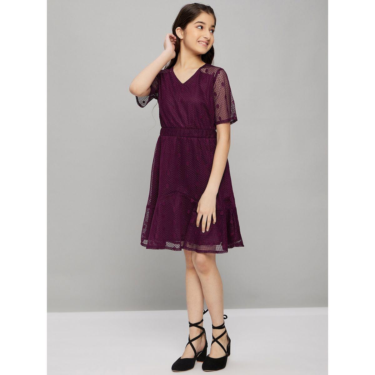 Stylo Bug Solid V Neck Fit and Flare Dress-girls-clothing-dressesandjumpsuits-image-1