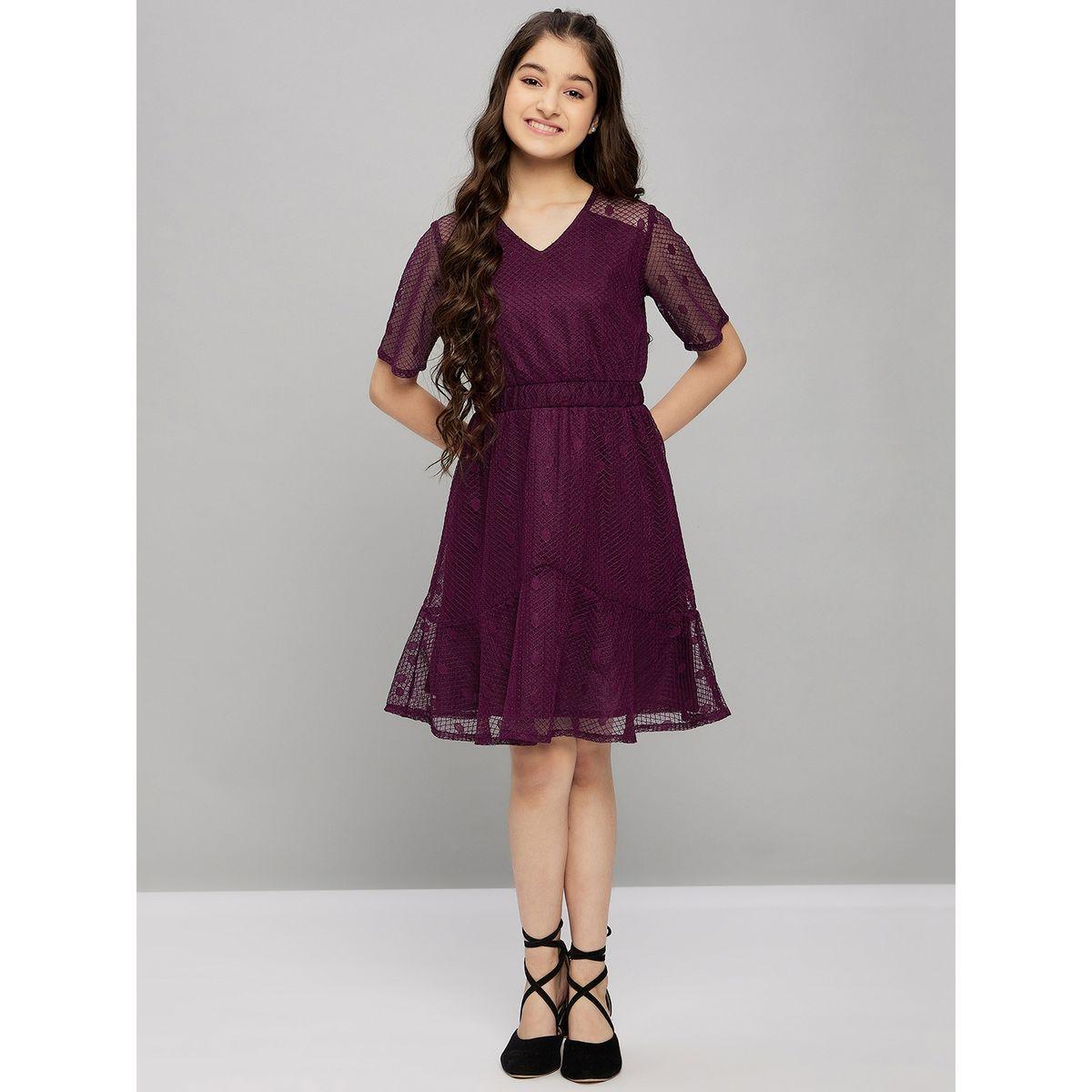 Stylo Bug Solid V Neck Fit and Flare Dress-girls-clothing-dressesandjumpsuits-image-2