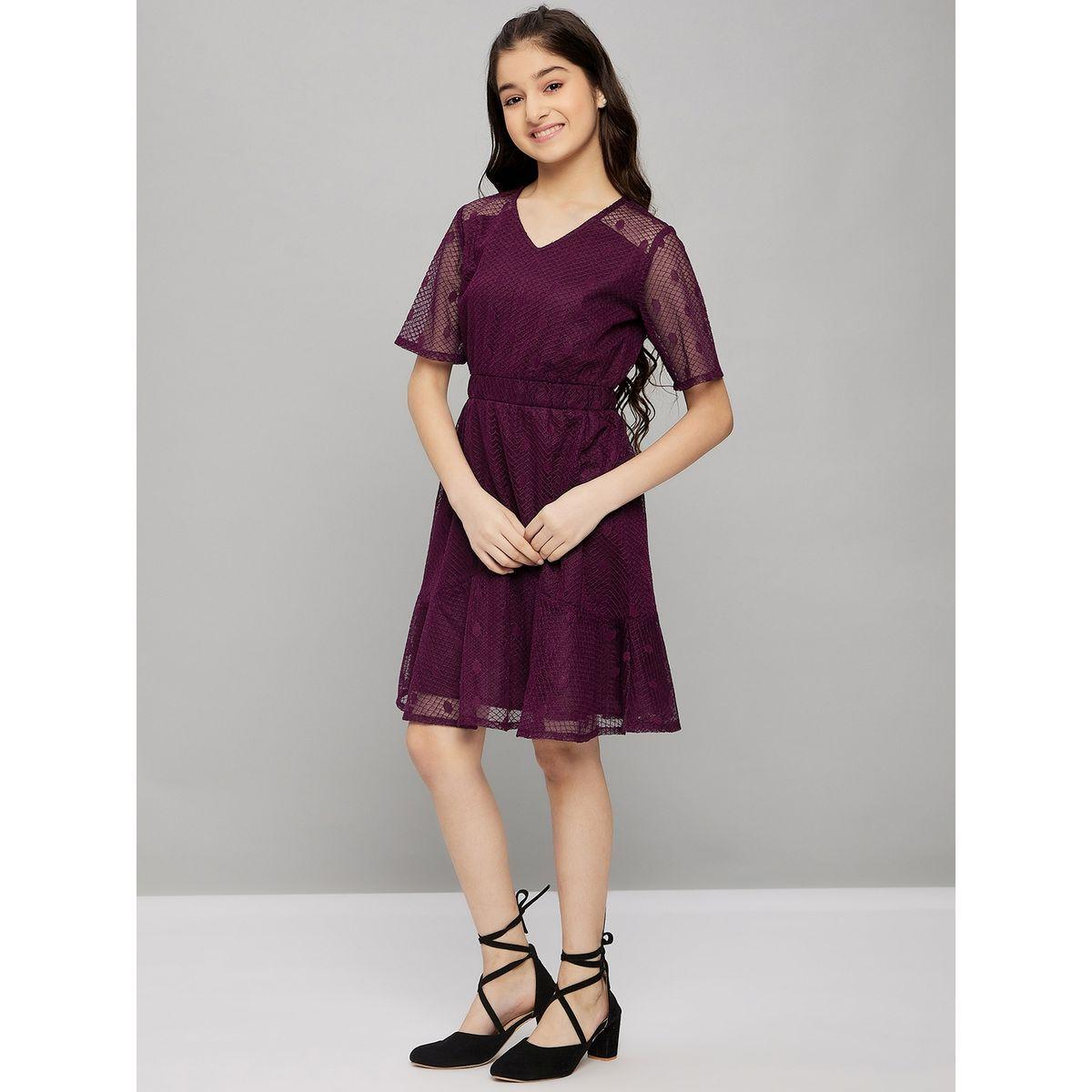 Stylo Bug Solid V Neck Fit and Flare Dress-girls-clothing-dressesandjumpsuits-image-3