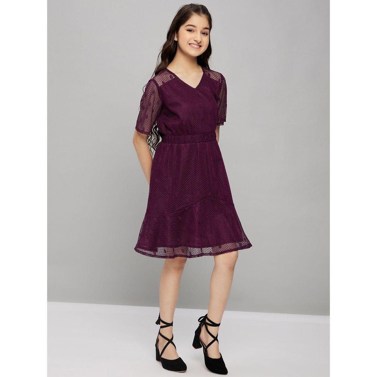 Stylo Bug Solid V Neck Fit and Flare Dress-girls-clothing-dressesandjumpsuits-image-4