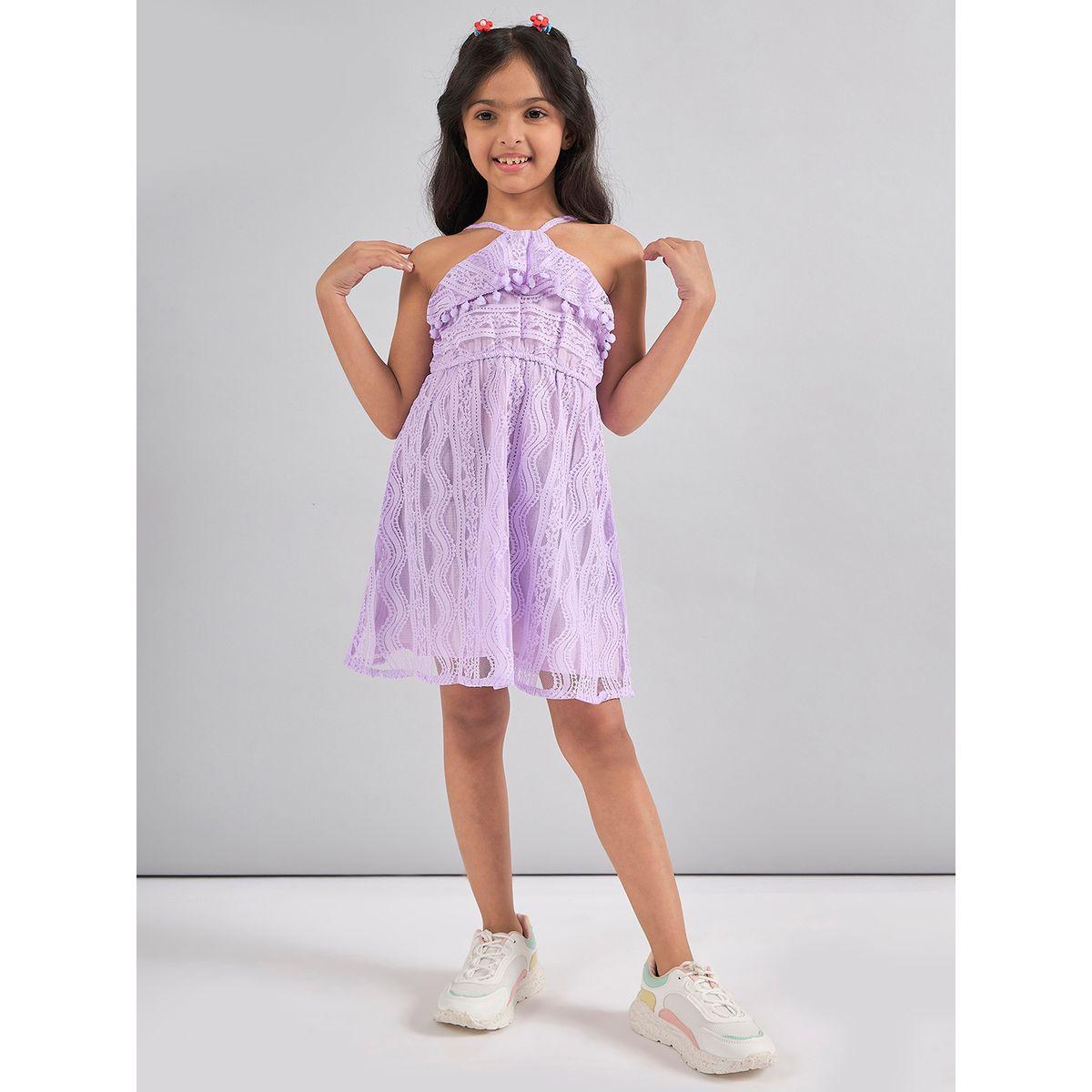 Stylo Bug Purple Halter Neck Lace Insert Casual Dress-girls-clothing-dressesandjumpsuits-image-1