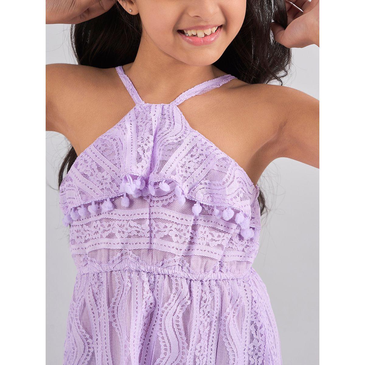Stylo Bug Purple Halter Neck Lace Insert Casual Dress-girls-clothing-dressesandjumpsuits-image-6