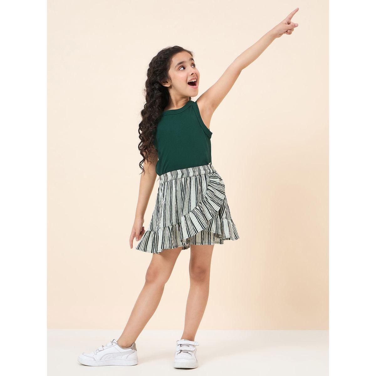 Stylo Bug Solid Tank and Striped Skorts Set-girls-clothing-setsandcoords-image-1