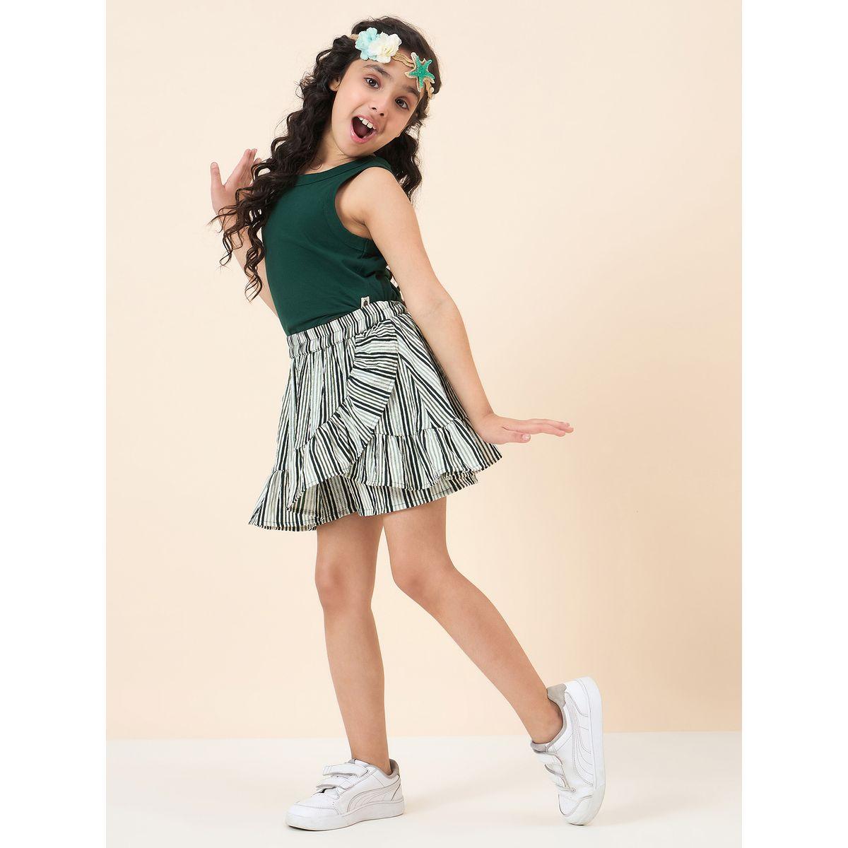طقم منسق من تنورة مخططة وبلوزة كت سادة-girls-clothing-setsandcoords-image-2