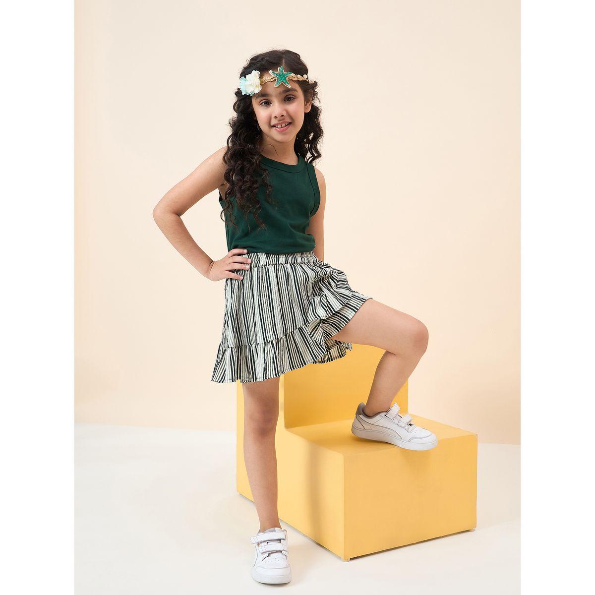 طقم منسق من تنورة مخططة وبلوزة كت سادة-girls-clothing-setsandcoords-image-6
