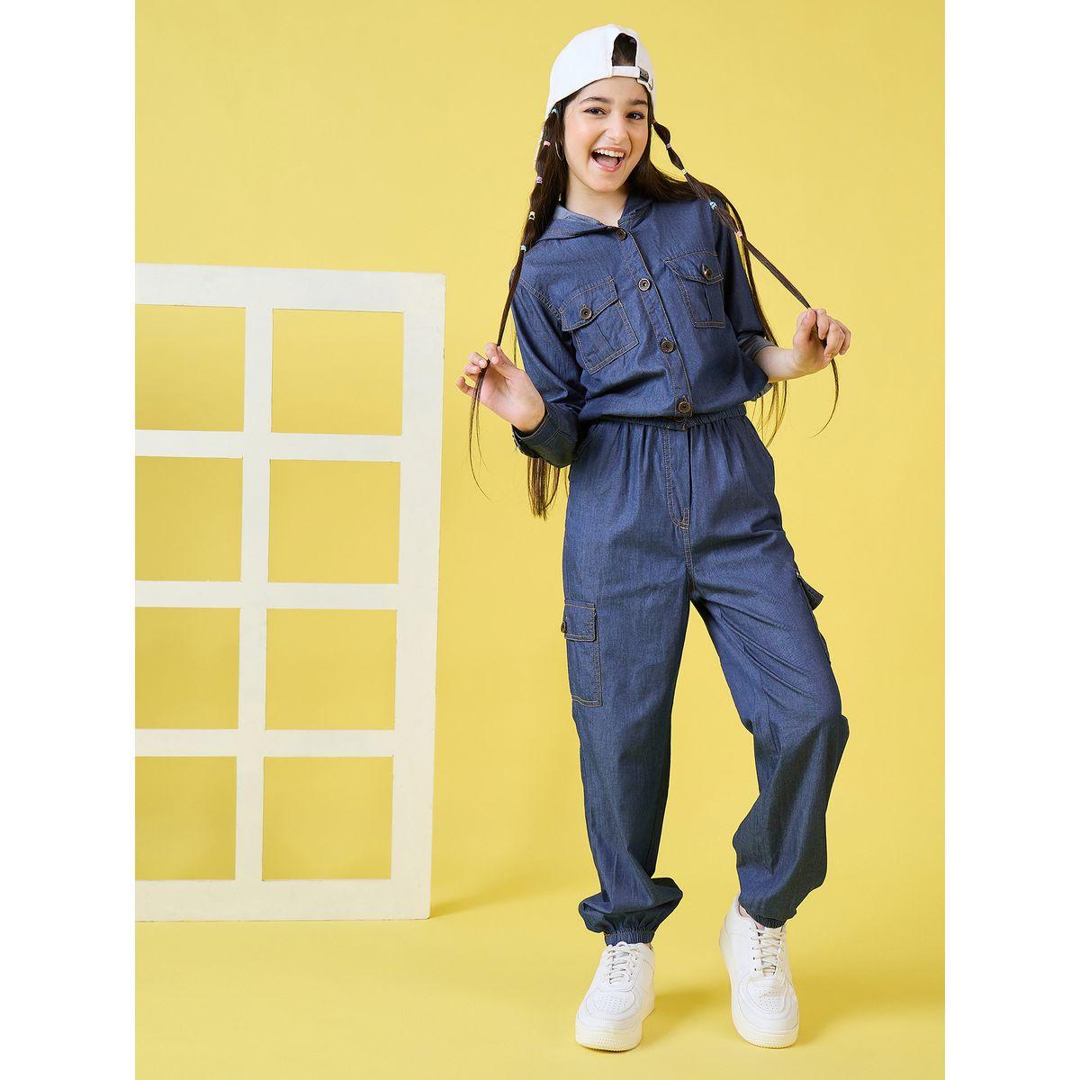 طقم منسق من بنطال كارجو وبلوزة بنسيج دنيم-girls-clothing-setsandcoords-image-2