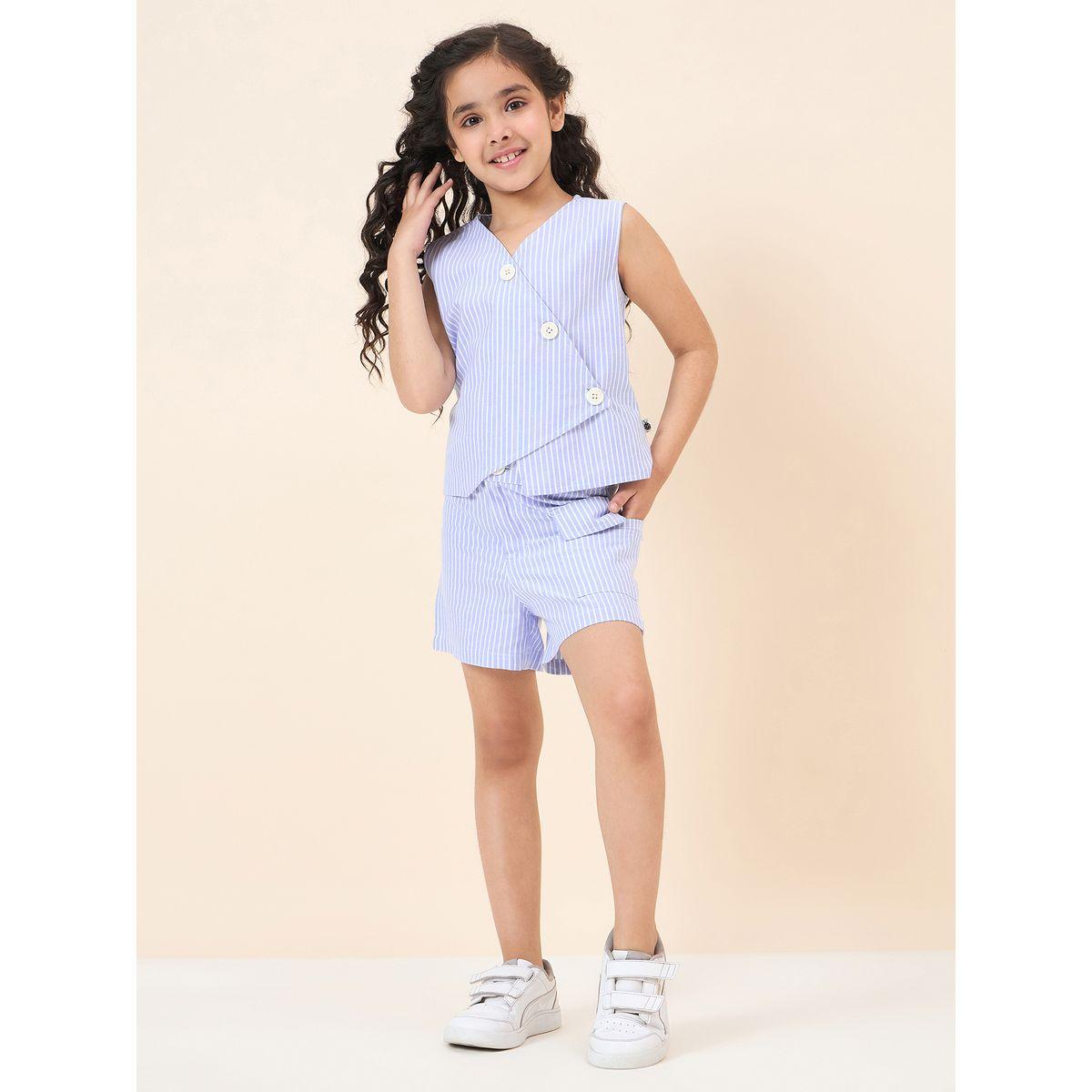 Stylo Bug Striped Wrap Top and Shorts Set-girls-clothing-setsandcoords-image-1