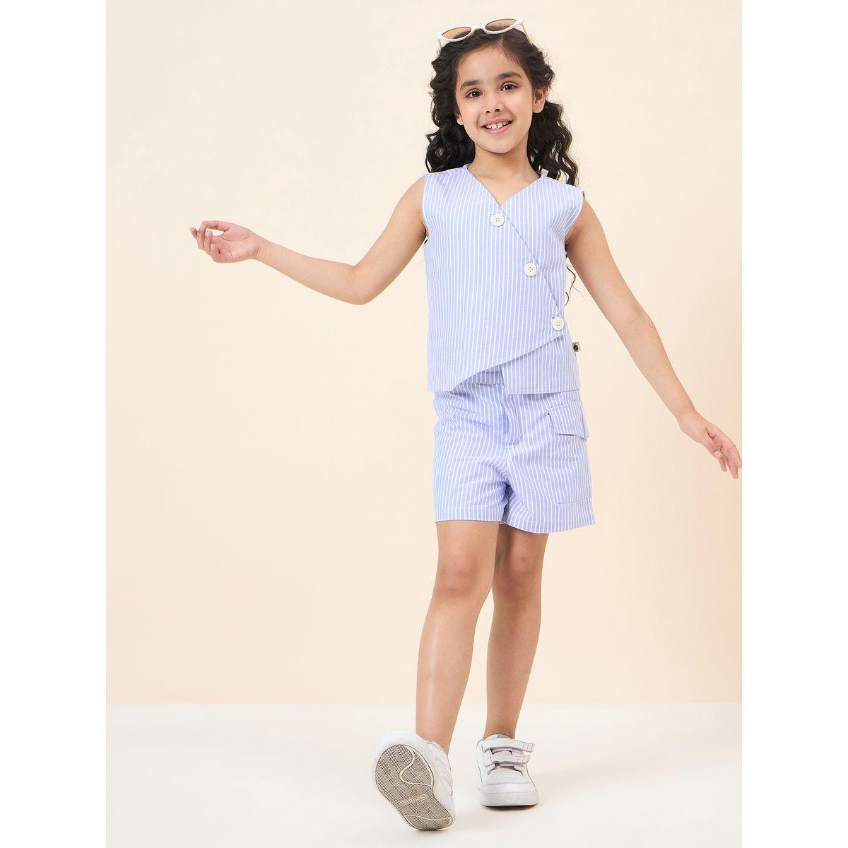 Stylo Bug Striped Wrap Top and Shorts Set-girls-clothing-setsandcoords-image-2