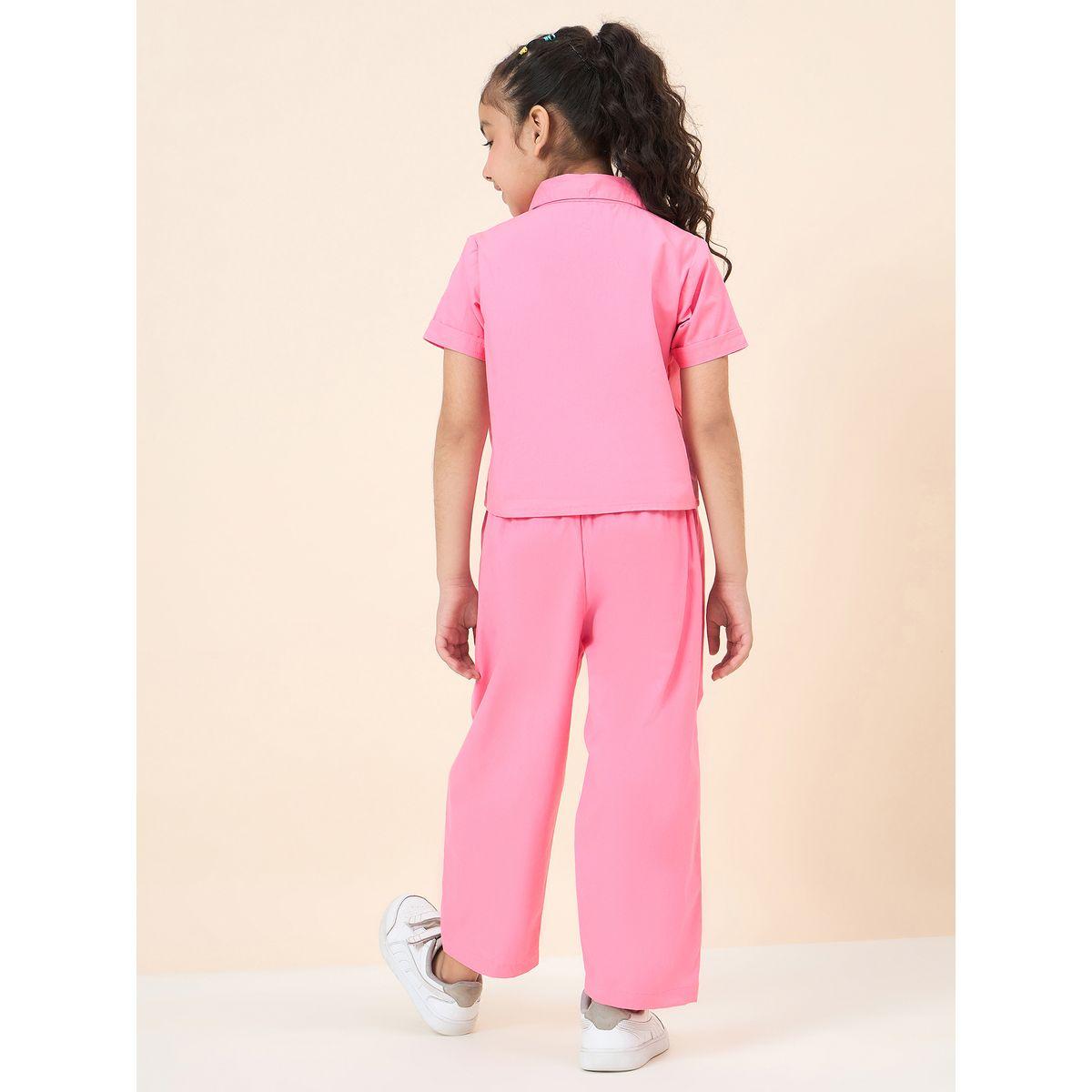 Stylo Bug Pink Solid Gathered Shirt and Pants Set-girls-clothing-setsandcoords-image-4