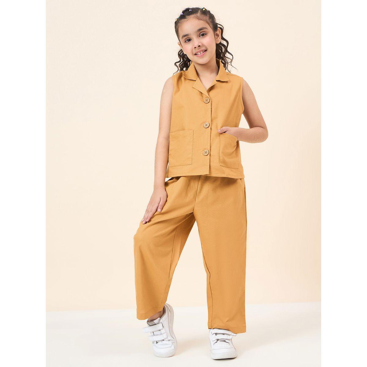 Stylo Bug Solid Sleeveless Shirt and Pants Set-girls-clothing-setsandcoords-image-1