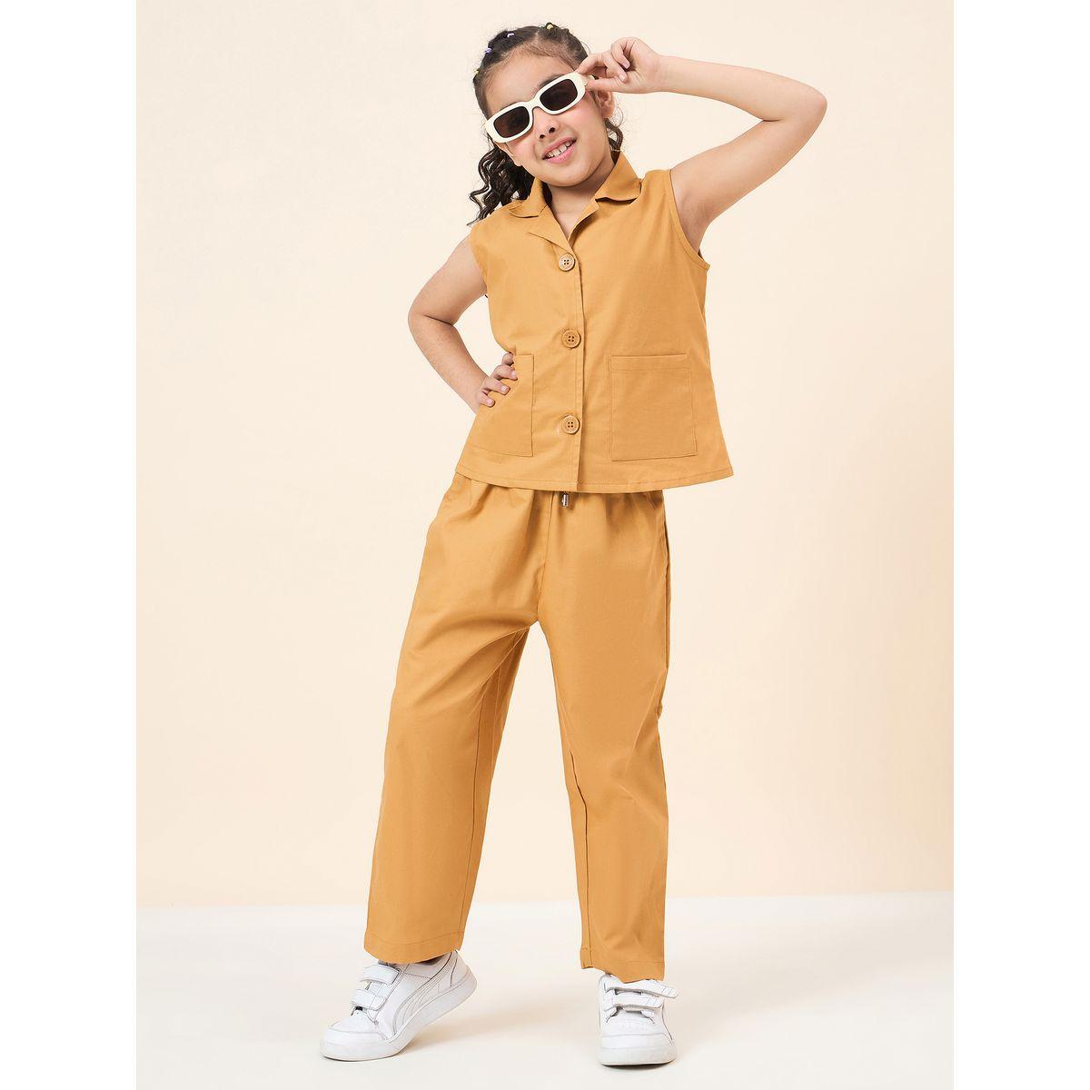 Stylo Bug Solid Sleeveless Shirt and Pants Set-girls-clothing-setsandcoords-image-2