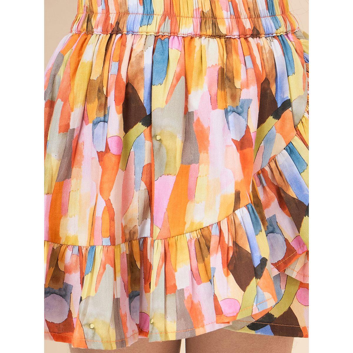 Stylo Bug Plain Collar Shirt and Abstract Print Skirt Set-girls-clothing-setsandcoords-image-6